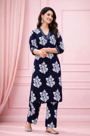 printed kurti with palazzo blue