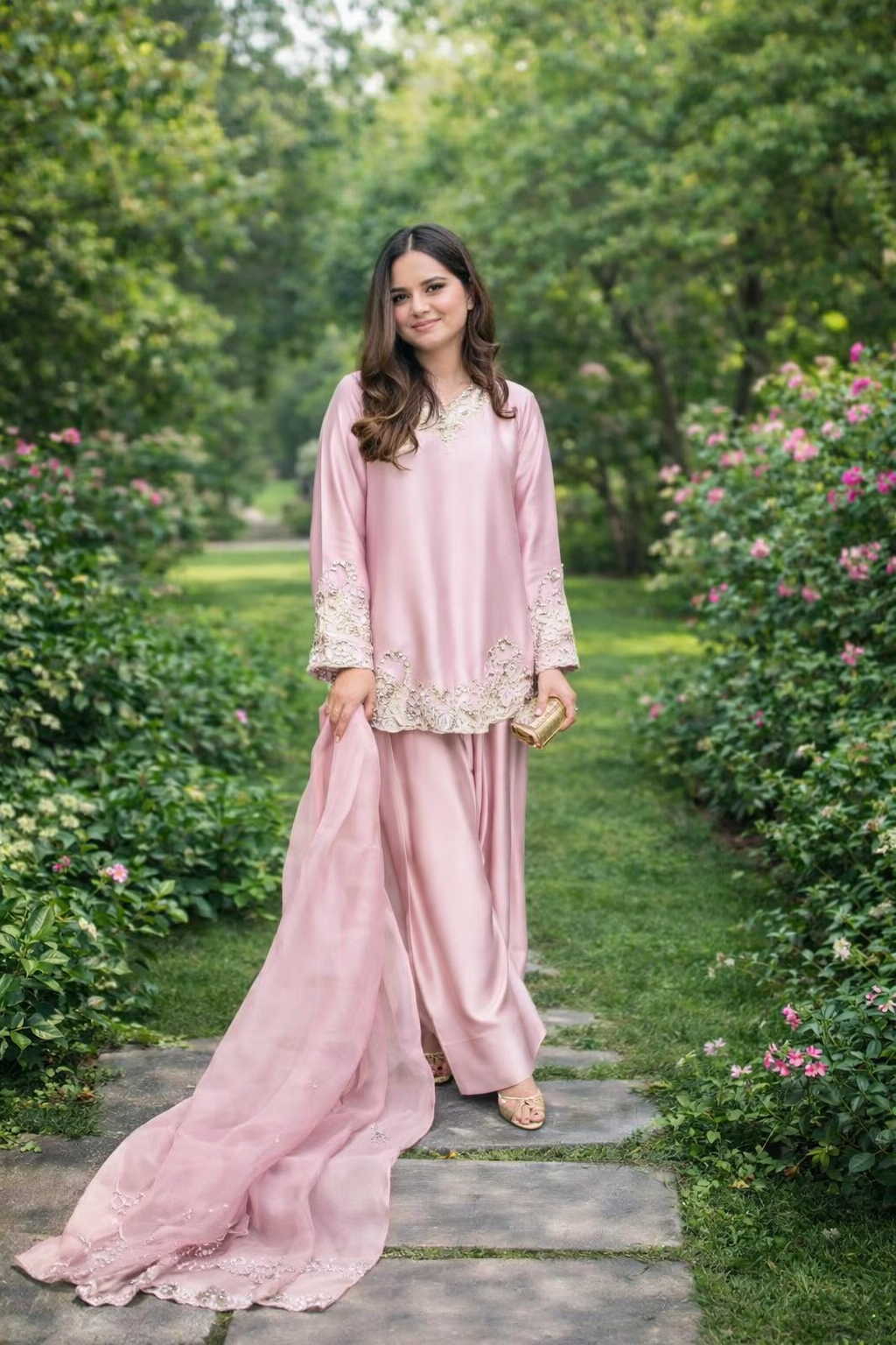 natural crep silk top bottom and dupatta set fully stitched ready to wear natural crep silk top bottom and dupatta set fully stitched ready to wear