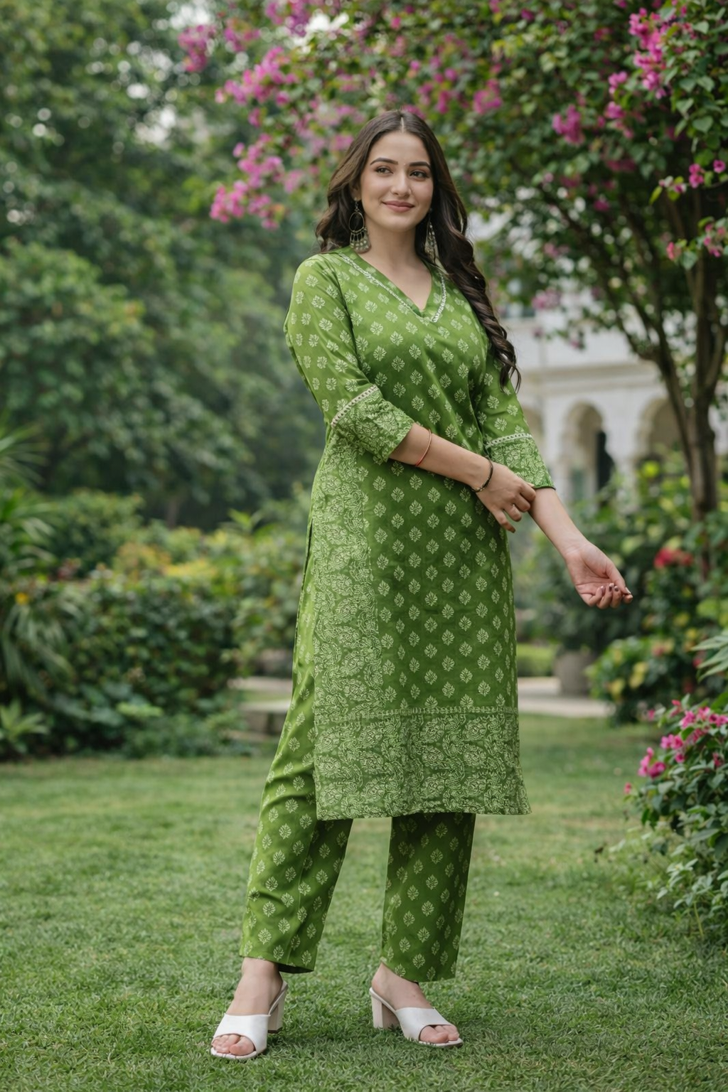 lace work green kurta pant set lace work green kurta pant set