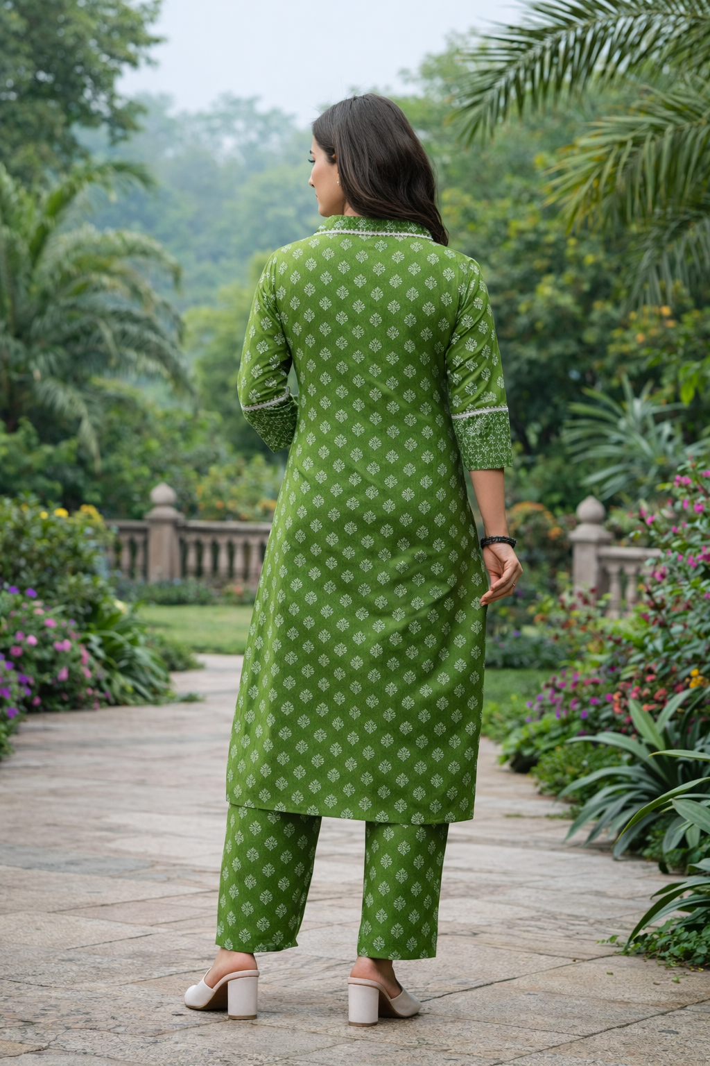 lace work green kurta pant set lace work green kurta pant set
